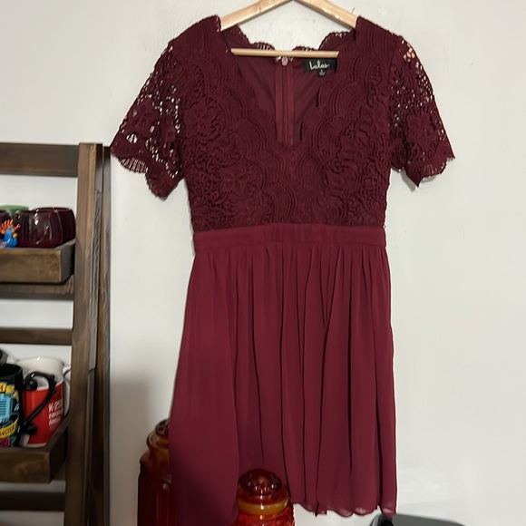 Lulu's Angel in Disguise Burgundy Lace Skater Dress - Picture 5 of 6